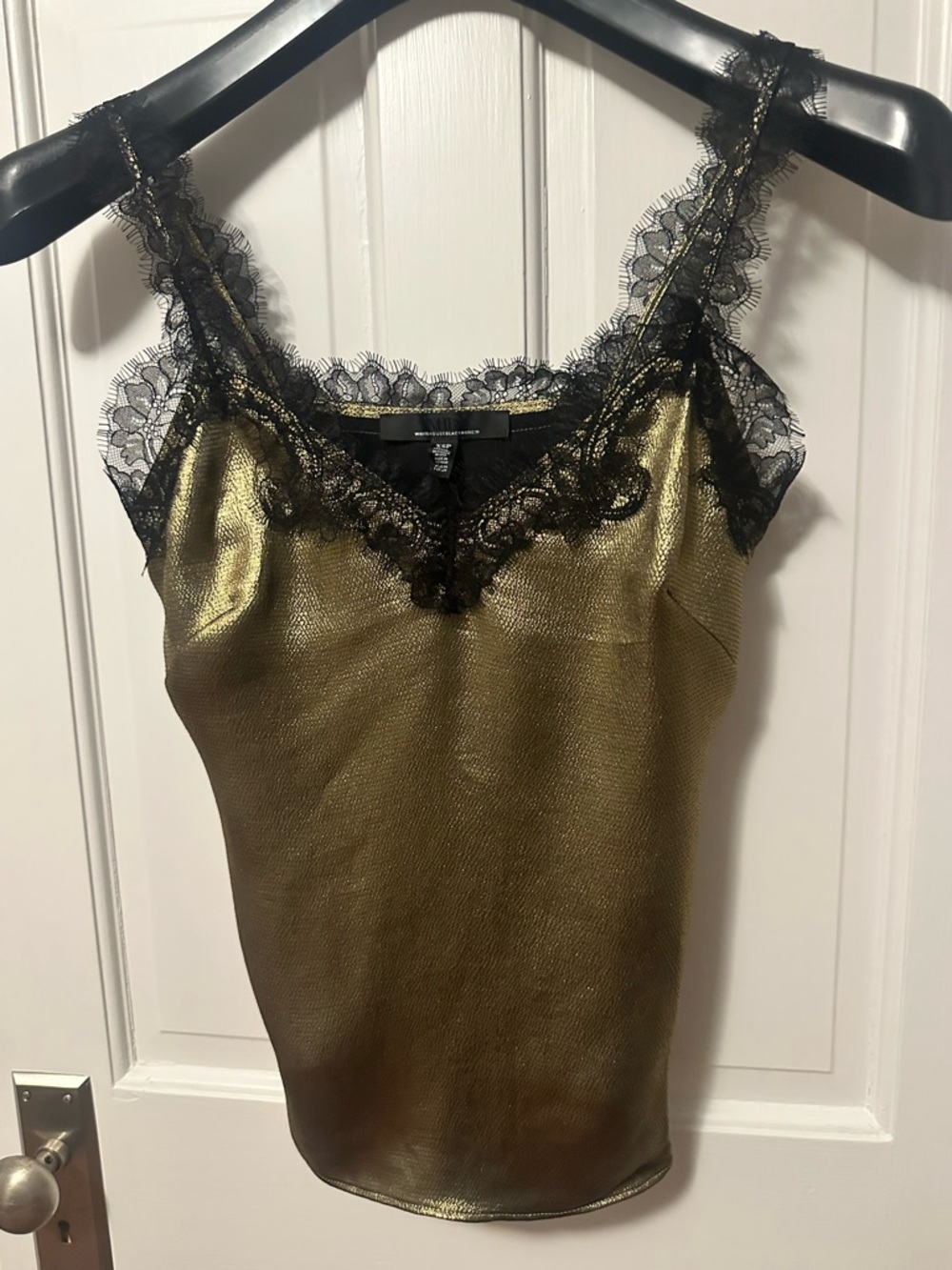 WHBM Petite Metallic Gold Lace-Trim Cami Tank Top - XSP NWT